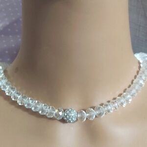 Elegant Crystal AB Aurora Borealis  Silver Rhinestone Round Accent Necklace